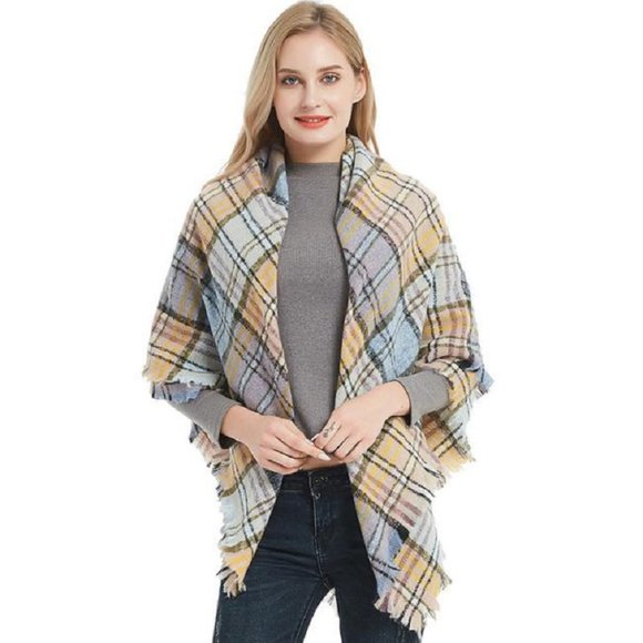 Oversized Plaid Scarf Multi Color Warm & Soft - Picture 2 of 4